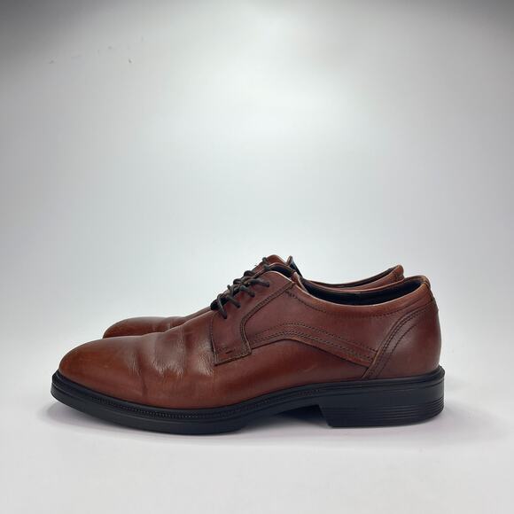 Ecco Lisbon Plain Toe Oxford Brown Leather Lace Up Casual Dress Shoe Men Size 44 main image 6